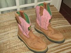 John Deere Boots Youth Girls 1.5 M Western Cowgirl Brown Pink Leather JD2185