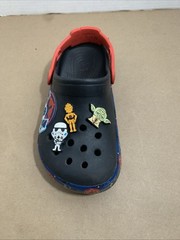 Star Wars Black Crocs Size Junior 3 with 6 Marvel Jibbitz Red Strap TIE Fighter