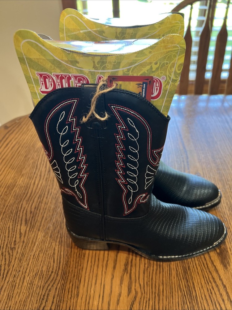 Durango Youth Black (Red and White) Lizard Print Western Boots Size 5D