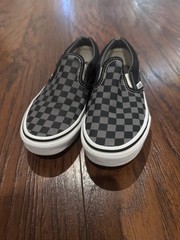 VANS Kids Size 2.5 Classic Slip On Checkerboard Black Pewter Shoes Worn Once