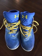 Under Armour Curry 2.5 SC Kids Basketball Sneakers Blue Yellow 6.5Y Mid Top