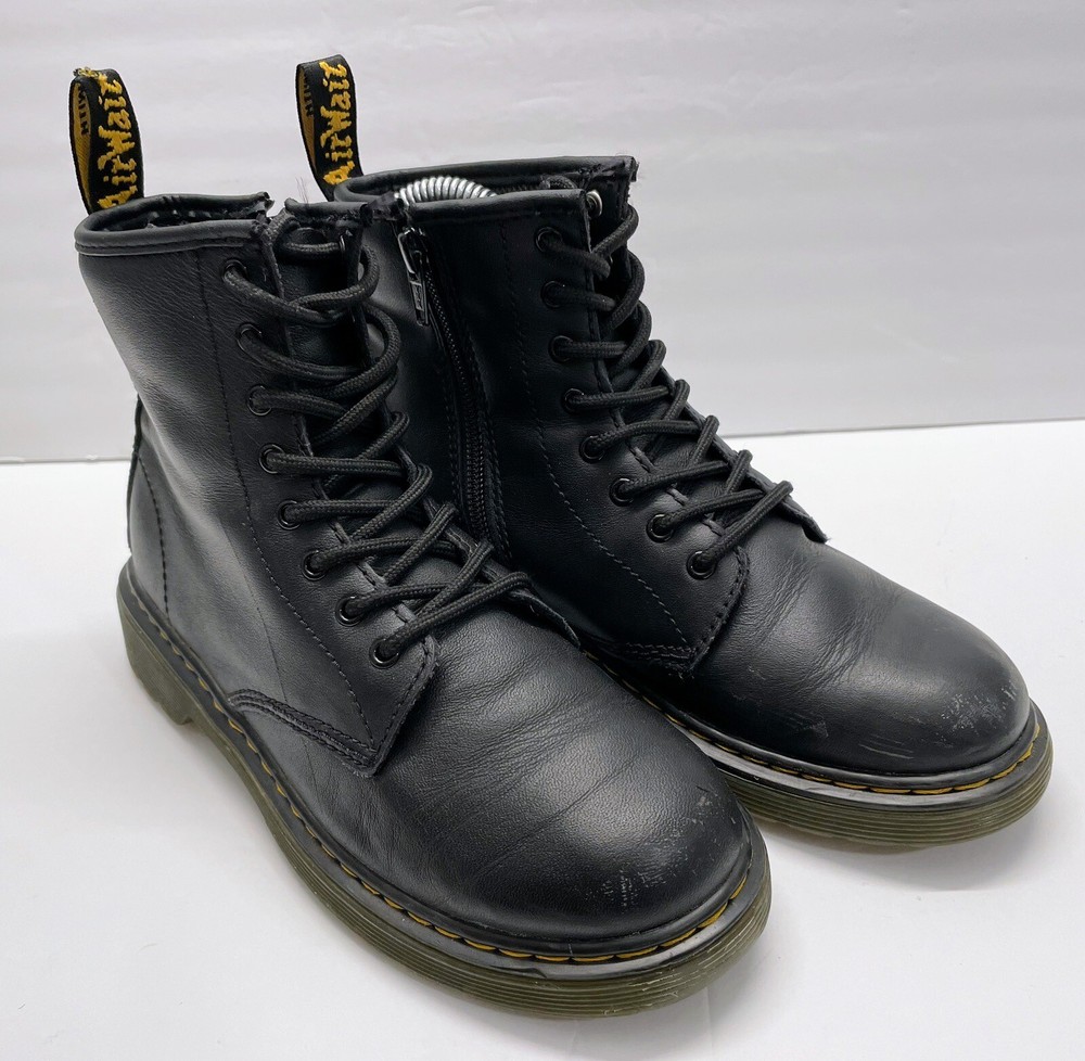 Doc Martens Air Wave Combat Boots Youth Sz 3 Black 1460J Leather Lace Up Zipper