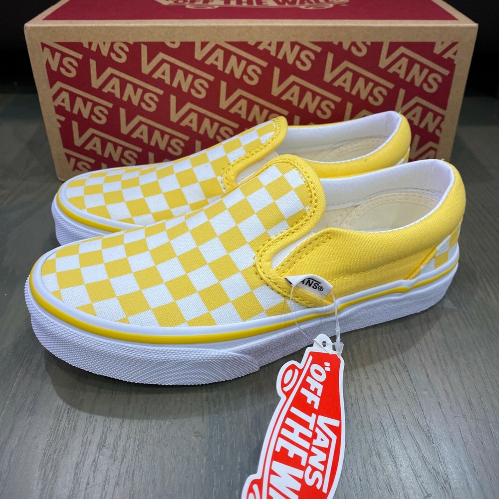 Vans Classic Slip-On Checkerboard Sneakers Aspen Gold Yellow Kids Size 13.5 K