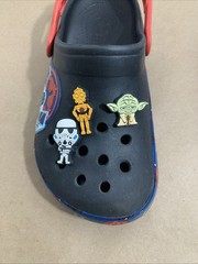 Star Wars Black Crocs Size Junior 3 with 6 Marvel Jibbitz Red Strap TIE Fighter