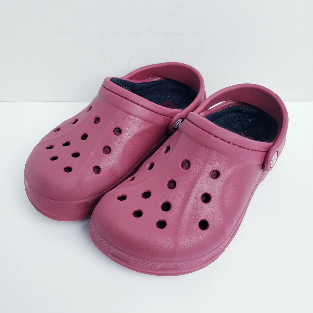 Crocs Classic Ralen Lined Maroon Toddler Kids Size J2/4 Clog Sandals Shoes 16245