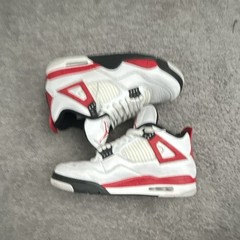 Jordan Air Jordan 4 Mid-Top Leather Basketball Sneakers White/Red/Black 9