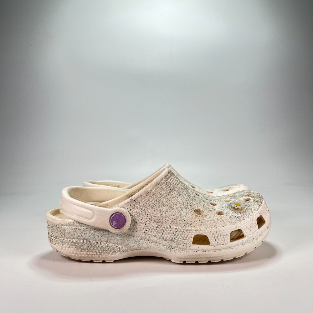Crocs Classic Glitter Clog White Lightweight Slip On Comfort Shoes Youth Size 5