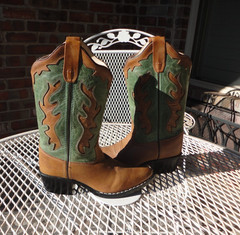 OLD WEST Kid’s Brown & Turquoise Western Boots Size 4.5
