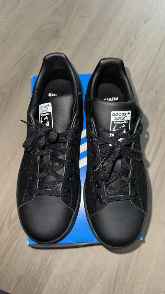 adidas Stan Smith J Kids Sneaker US 4.5 Black Leather Low Top Lace Up FX7523