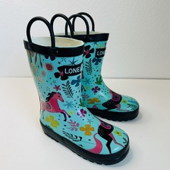 Lone Cone Turquoise Horse Pattern Kids Rain Boots Size 9