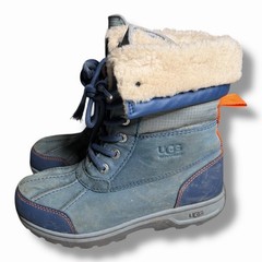 UGG Butte II Toggle Tall CWR Size 2 – Blue Leather Fuzzy Winter Boot -Pre-owned