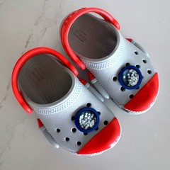Crocs Fun Lab Rocket Ship Clogs Kids Size C7 Gray Red Space Astronaut Shoes
