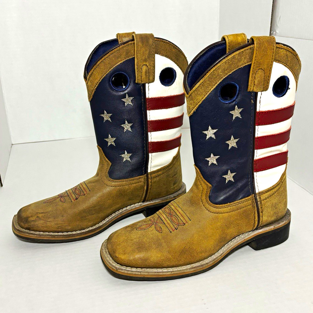 Cody James Style 43880 C Kids 2D Leather Western Boots Square Toe Flag