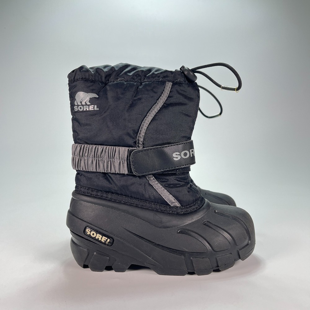 SOREL Flurry Black City Grey Waterproof Winter Boots NC1965-016 Kids Size 10