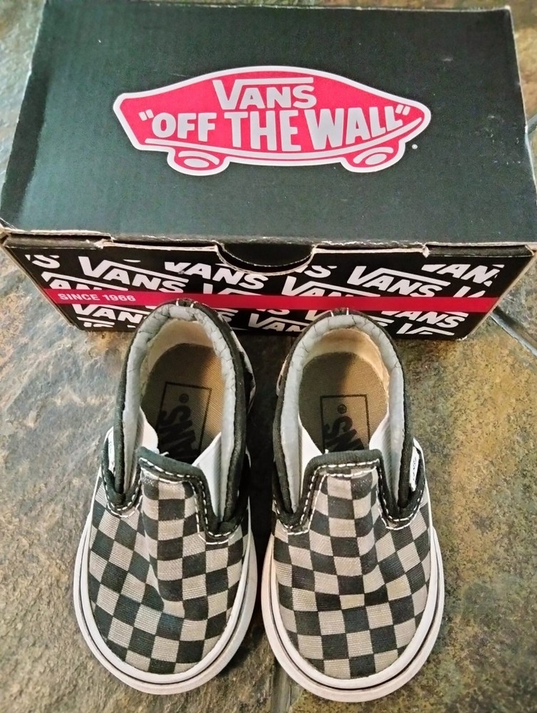 Vans classic slip on checkerboard Toddler boys size 4 Black Pewter worn once