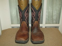 Justin Rush Junior Square Toe Black & Brown Western Boots JK4337 Youth sz 3.5 D