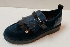 NIB Beautiful Designer MANUELA DE JUAN Blue Velvet/Patent Leather Shoes 32 SPAIN