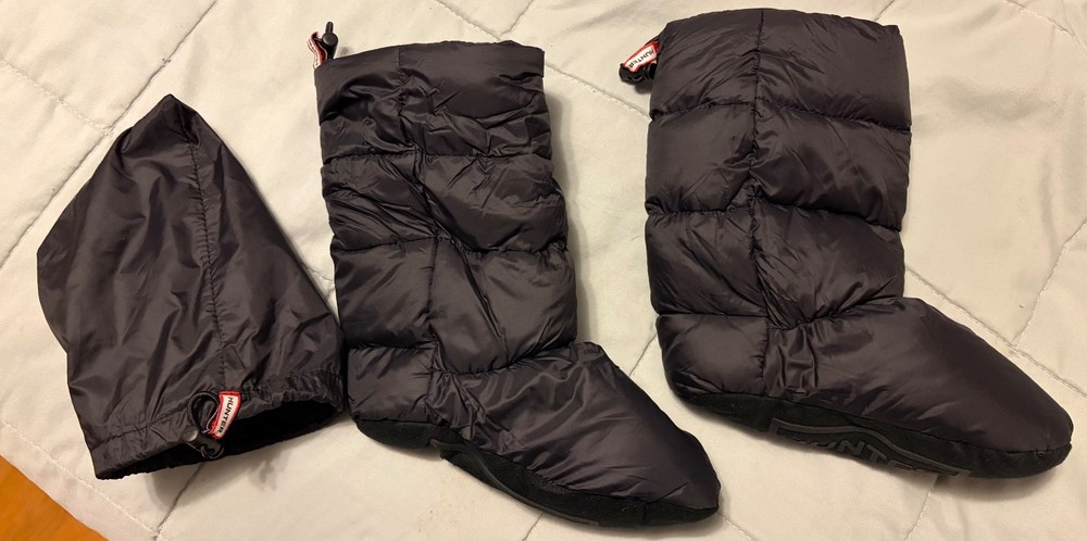 Hunter Little Kids 11-13 Down Fill Insulated Slippers Black No Slip Treads Pouch