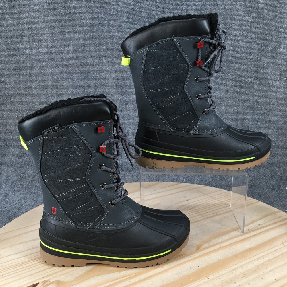 Swiss Tech Boots Youth 2 Thinsulate Waterproof Winter Lace Up Mid-Calf Gray
