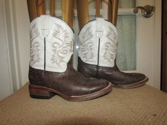 Tanner Mark Brown & White Leather Square Toe Cowboy Boots Youth Size 1 Mex 21