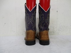 Old West Brown Purple Leather Square Toe Cowboy Boots Youth Sz 1.5 Style BSC1842