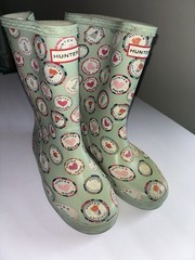Hunter Original Kids Printed Green Rubber Rain Boots US 12