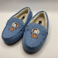 Lands’ End Slippers Youth 12 Blue Peanuts Snoopy Woodstock Fur Glow In The Dark