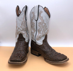 Tanner Mark Brown & White Leather Square Toe Cowboy Boots #1874 KIDS Size 4.5