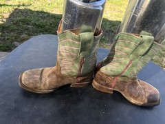 Anderson Bean Kids Cowboy Boots Size 1 Brown/Green Square Toe