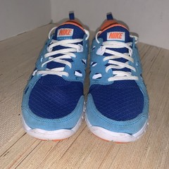 Nike Free 2.0 Running Shoes Blue Orange Sneakers Lightweight Minimalist Youth 7Y