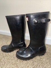 Hunter Original Tall Gloss Kid’s Rain Boots Black, Sz: 3boy/4girl, EU 34,classic