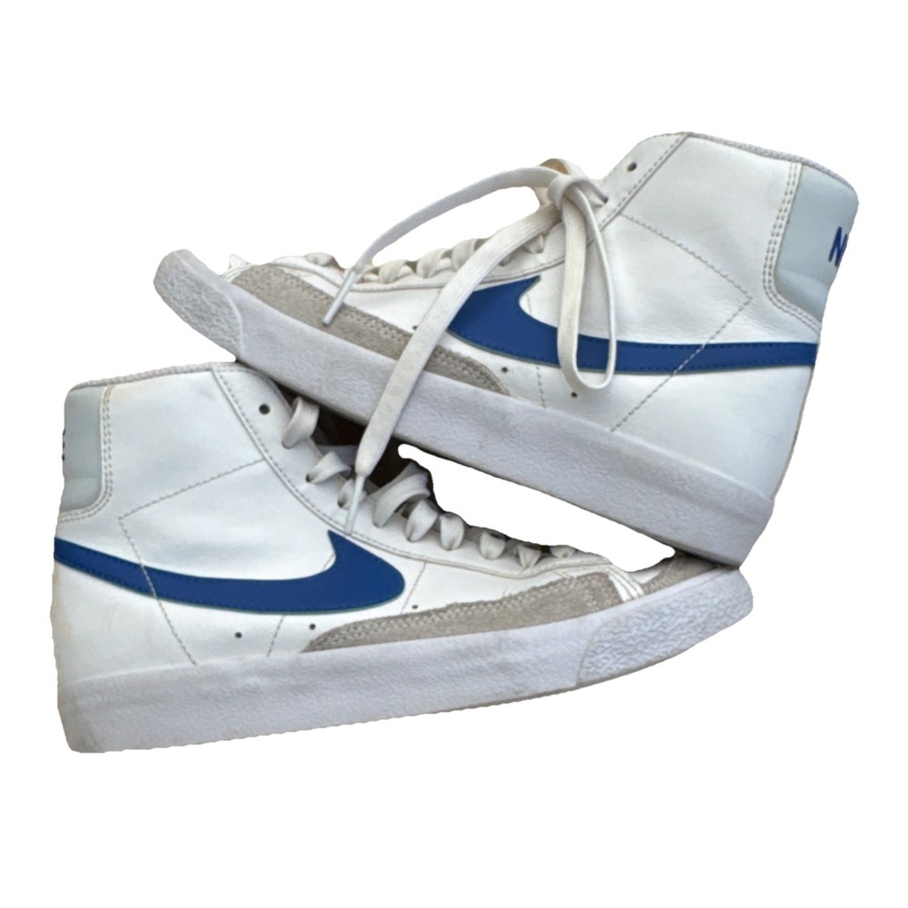 Nike Blazer Mid DA4086-113 White Blue Gray High Top Kids Leather Sneakers 5Y