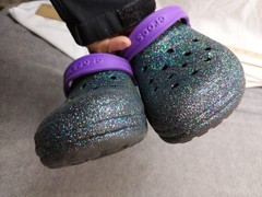 Crocs Classic Clog Shoes Kids Size J6 Multicolor Glitter Lined Slip On Fleece