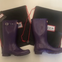Hunter Original Kids Gloss Unisex Sovereign Purple Tall Rain Boots US 7G, 6B,UK5