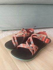 Size 12Y Chaco Kids-Junior Z X/1 Ecotread Sandals Orange/turqoise/gray Strappy