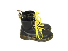 Dr Martens Sz 12 EU 29 Kids Black Pascal Combat Boots Side Zip Lace Up Girl Boy