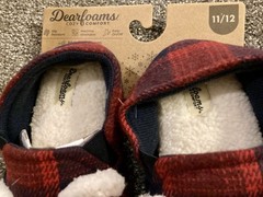 NWT Dearfoams Lil Bear Red Blàck Plaid Slippers Sherpa Boys/Girls 11/12 Holiday