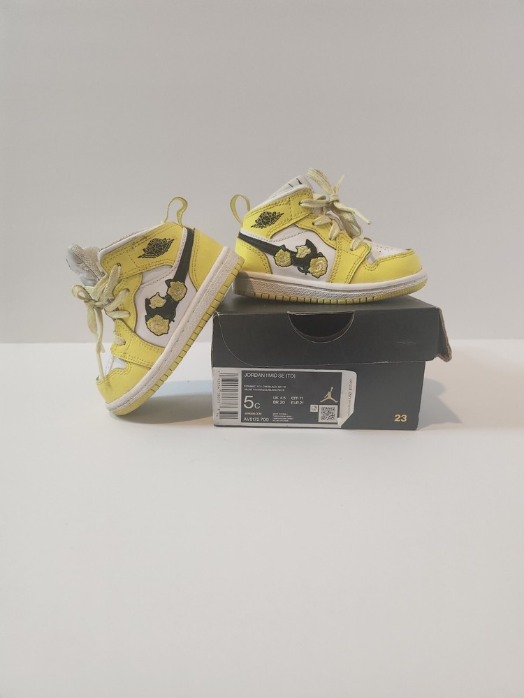 Nike Air Jordan 1 Mid SE TD Rose Patch-Dynamic Yellow Kids Size 5C