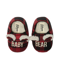 Dearfoams Cozy Baby Bear Black & Red Plaid Closed Back Slippers Size 6/9 & 9/12