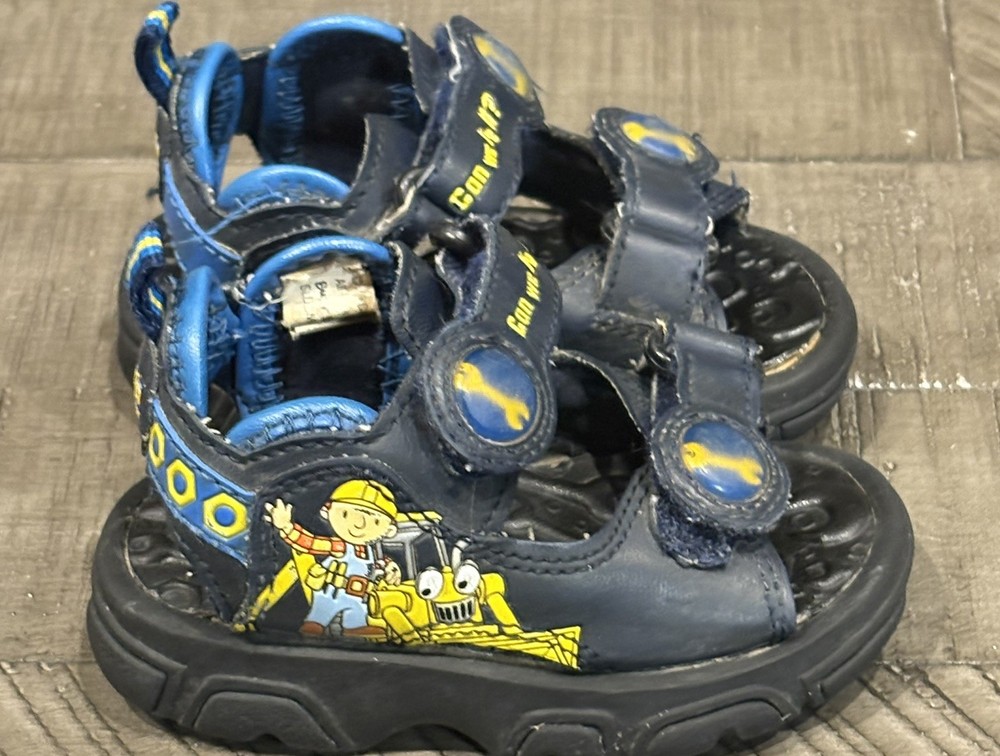 Vintage Bob the Builder Sandals Toddler Size 5 Black Hook & Loop Buster Brown