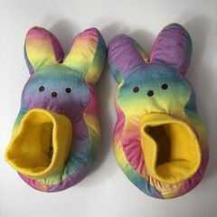 Peeps Plush Bunny Rainbow Slippers, colorful tie-dye Kids Easter Sz 13/1