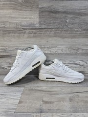 Nike Air Max 90 Leather Triple White Sneaker Shoes CD6864-100 Youth Size 7Y