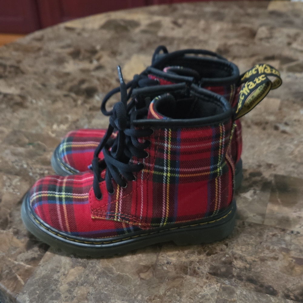 Dr. Martens 1460 Tartan T Red Plaid Side Zip Lace-Up Boot Kids US 10 UK 9