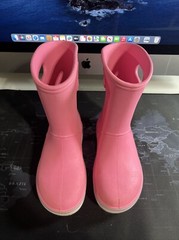 Crocs Kids Crocband Rain Boots Pink/White Sz 1 Youth Easy On/Off Handles