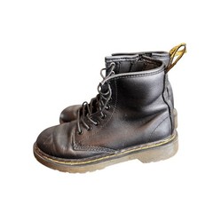 Dr Marten Kids leather ankle Boots/socks Size 1 Black Side Zip Chunky Sole