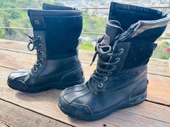 UGG Kids Butte II CWR Black Leather Waterproof Winter Boots Size 3 US