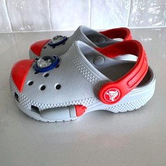 Crocs Fun Lab Rocket Ship Clogs Kids Size C7 Gray Red Space Astronaut Shoes