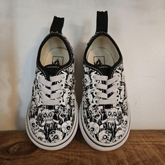 Vans Authentic Elastic Lace Toddler 6 Black White Skull Print Sneakers Low Top