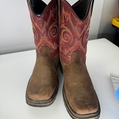 Georgia Boot Carbo Tec Western Work Boot Kids 6.5M Brown Red Pull On Square Toe