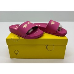 Off White Kids Pool Slider Script Logo Fuchsia Yellow Size 29 NIB #22S
